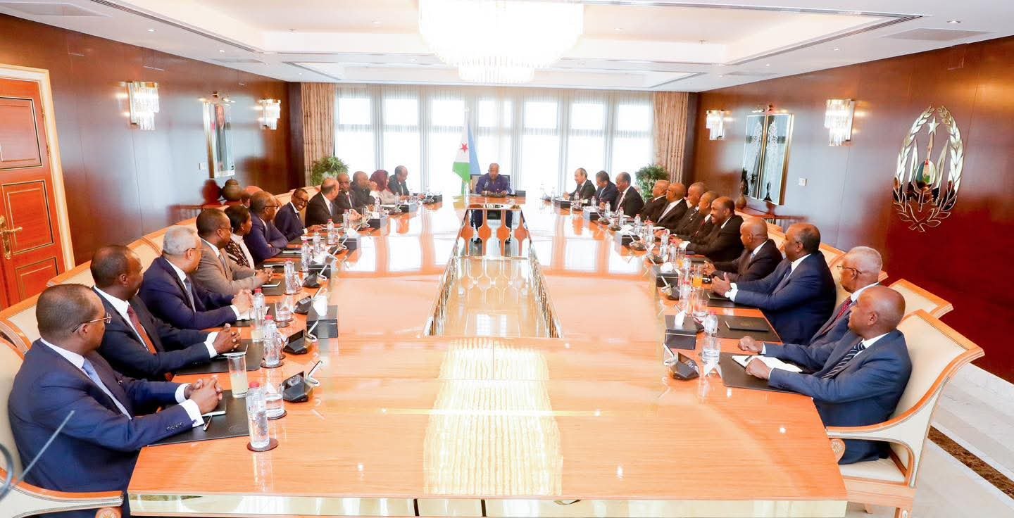 Hon. Mohamed Jibril Mohamed attends President Guelleh’s diplomatic meeting in Djibouti City.